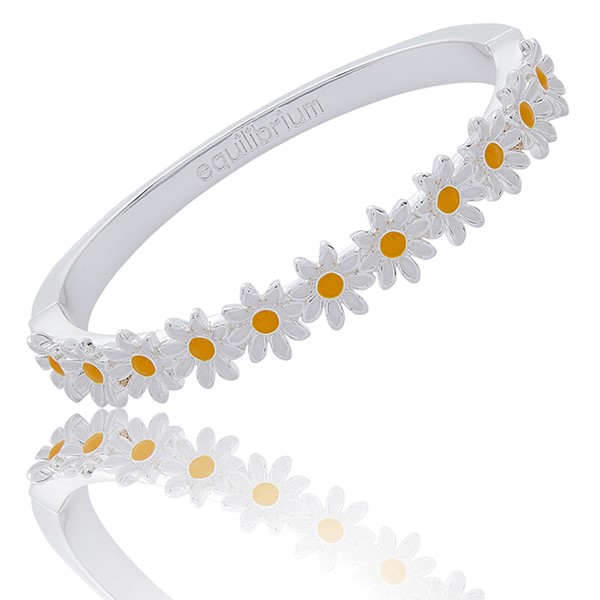 Daisy Chain Silver Plated Bangle White