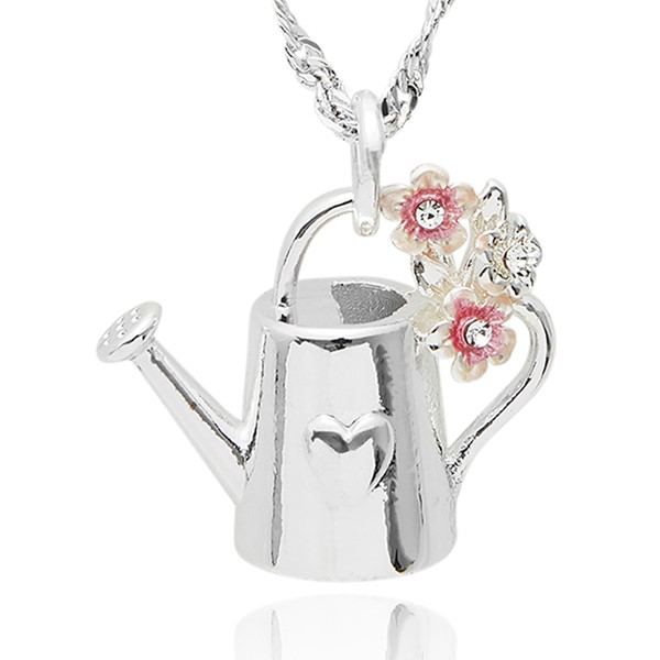 Secret Garden Floral Watering Can Silver Plated Necklace
