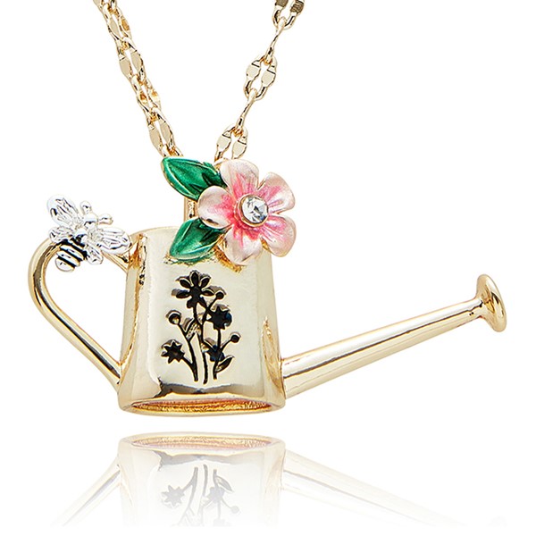 Secret Garden Bee Watering Can Two Tone Necklace