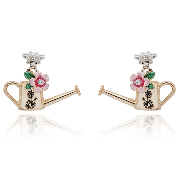 Secret Garden Bee Watering Can Two Tone Earrings