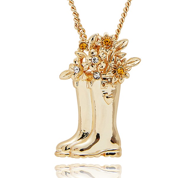 Secret Garden Flower/Wellies Gold Plated Necklace