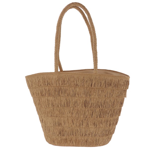 Woven Tiered Fringes Bag Tan