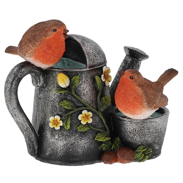 Garden Robin Pair On Watering Can Bucket