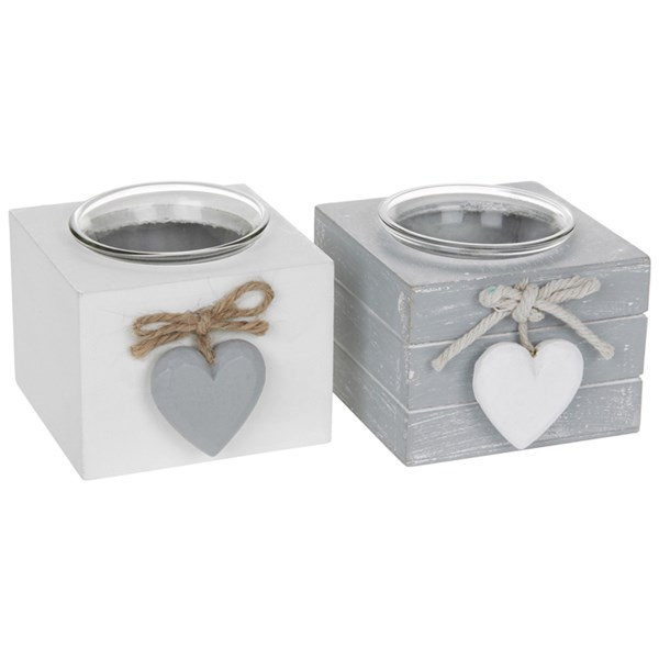 Provence Single Tealight Holder, 2 Assorted Grey / White