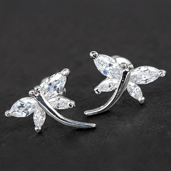 Equilibrium Crystal Dragonfly White Gold Plated Earrings