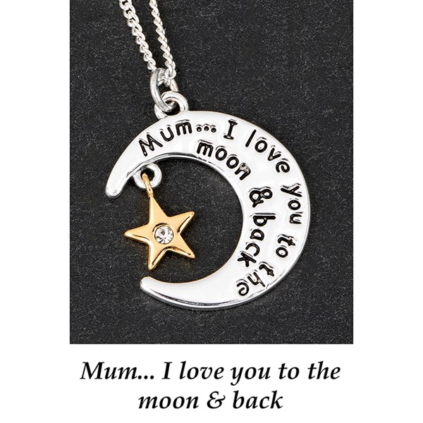 Equilibrium Silver Plated Moon Star Message Necklace Mum