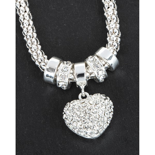 Equilibrium Silver Plated Mesh Diamante Heart Necklace