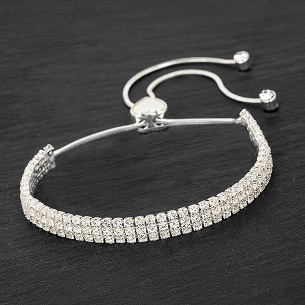 Equilibrium Silver Plated 3 Row Diamante Bling Bracelet