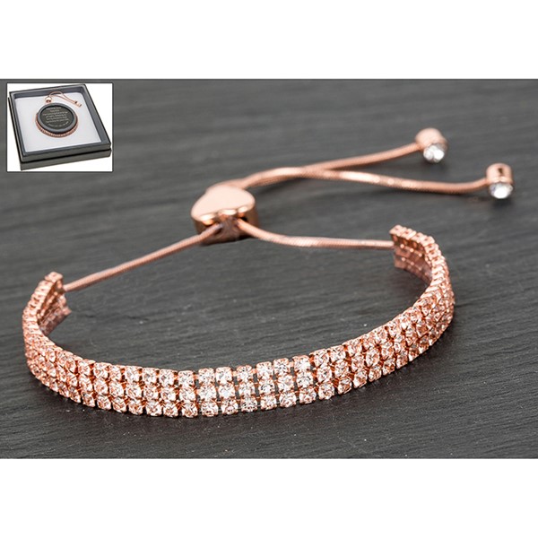 Equilibrium Rose Gold Plated 3 Row Diamante Bling Bracelet