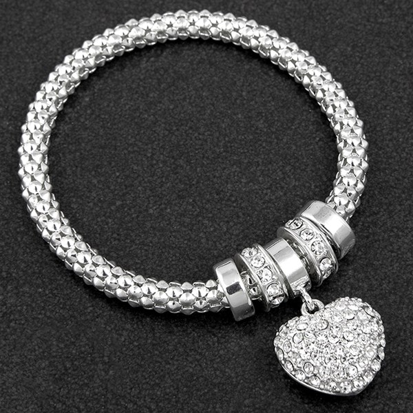 Equilibrium Silver Diamante Heart Charm Bracelet