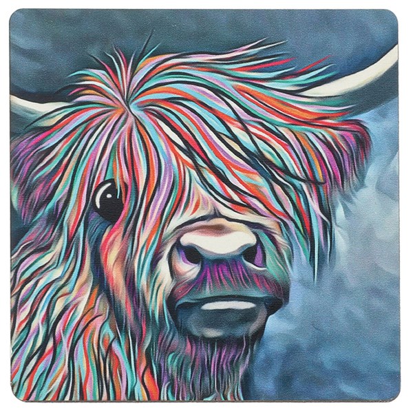 Aquamarine Highland Cow MDF Coaster