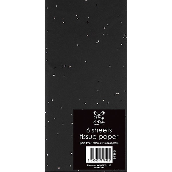 6 Glitter Tissue Paper Black