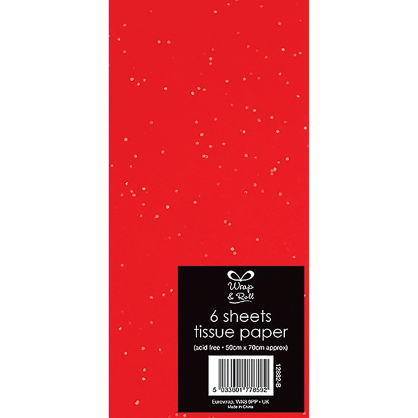 6 Glitter Tissue Paper Red