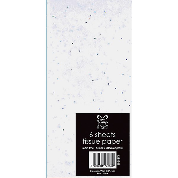6 Glitter Tissue Paper White