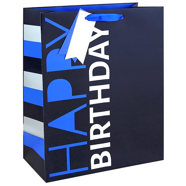 Navy Happy Birthday Bag Large