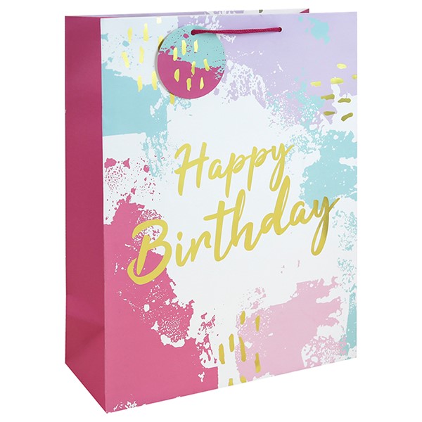 Pink Watercolour Happy Birthday Bag XLarge