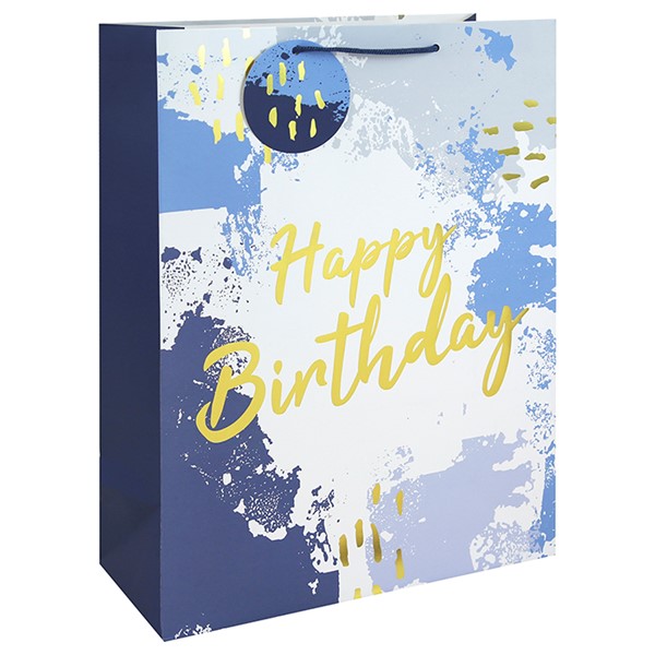 Blue Watercolour Happy Birthday Bag XLarge