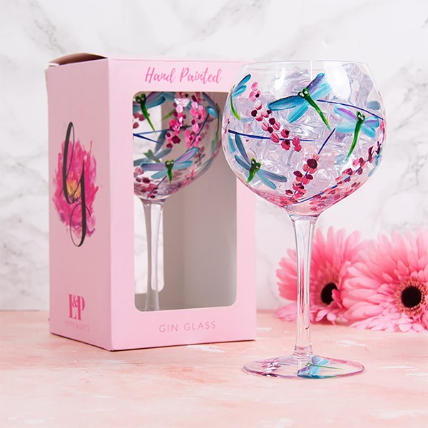 Flower Gin Glass Dragonfly New
