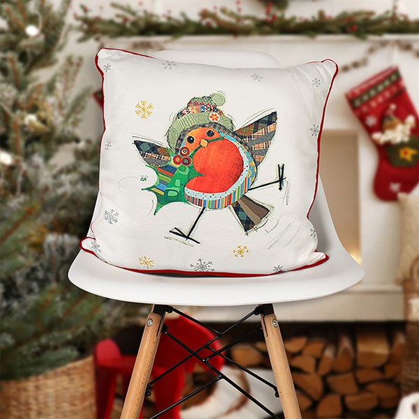 Xmas Bug Art Cushion Robin