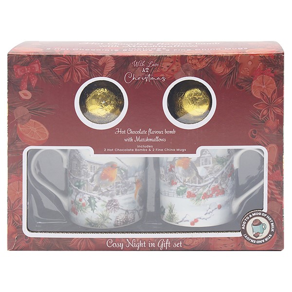 Macneil Xmas Robins Chocolate Bomb & Mug Set of 2