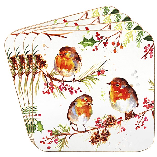 Jennifer Rose Winter Robin Coasters Set of 4