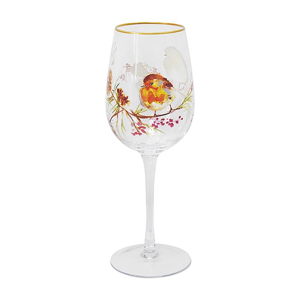 Jennifer Rose Winter Robin Wine Glass