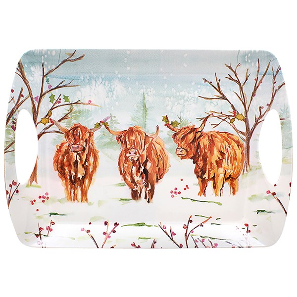 Jennifer Rose Highland Cow Christmas Large Tray