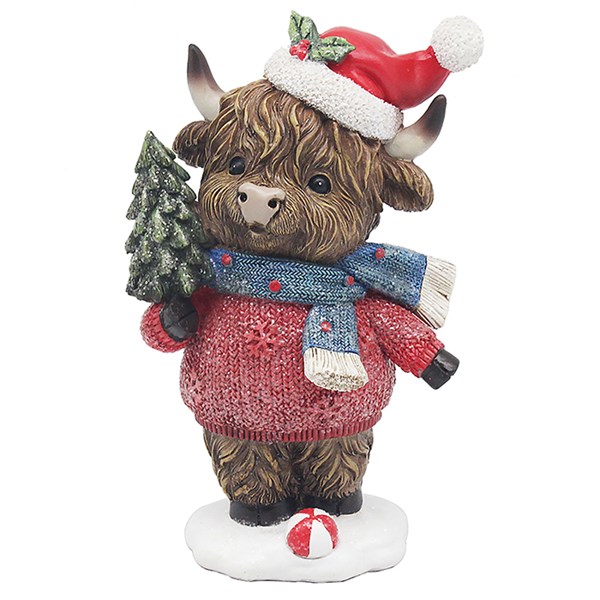 Festive Highland Cow Blue Scarf Boy