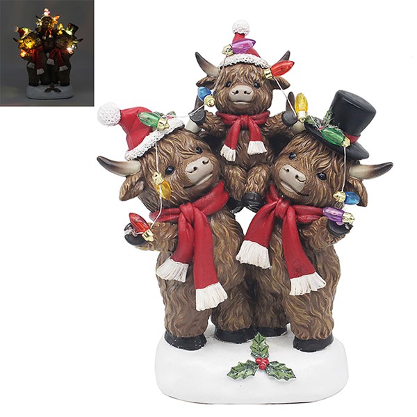 Festive Highland Cow Family Standing