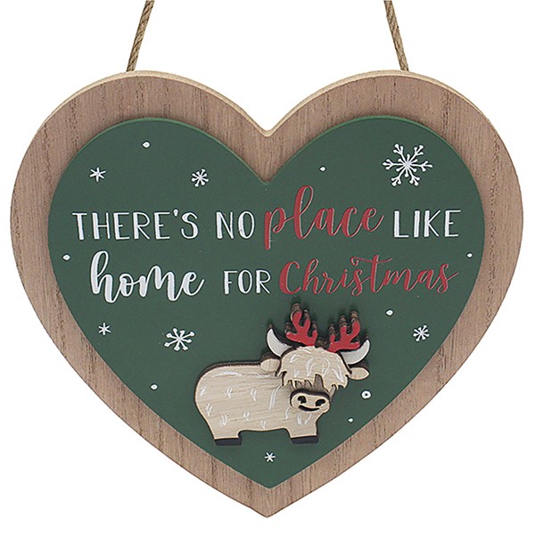 Xmas Highland Cow Heart Plaque Home