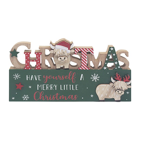 Xmas Highland Cow Standing Plaque Merry