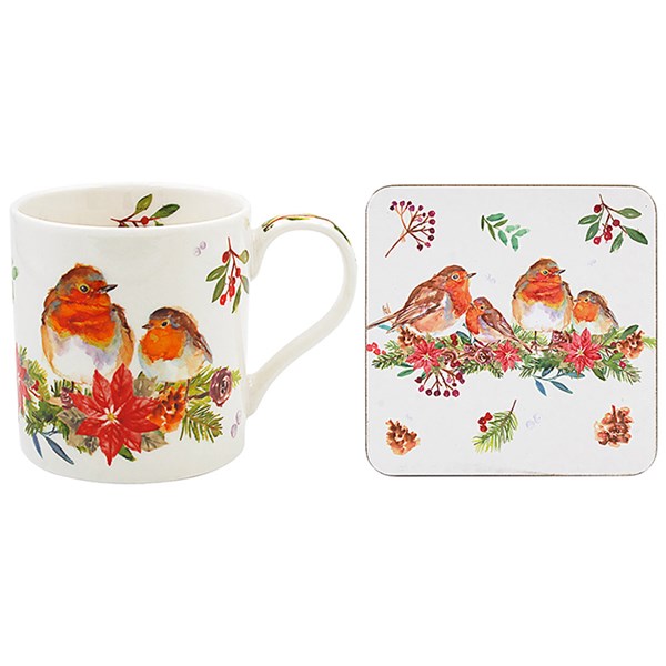 Jennifer Rose Winter Robin Mug & Coaster