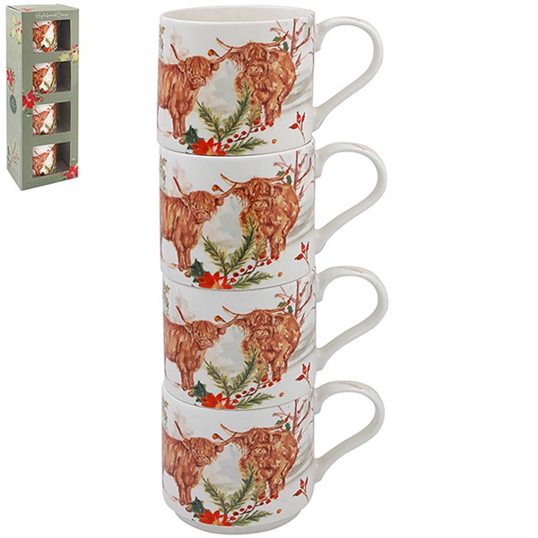 Jennifer Rose Highland Cow Stacking Mug Set of 4