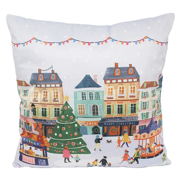 Xmas Tinsel Town White Cushion