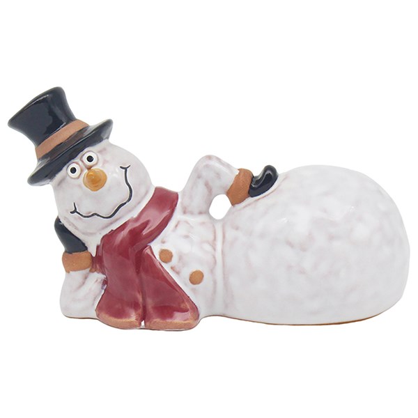 Ceramic Reclining Snowman Lying Small