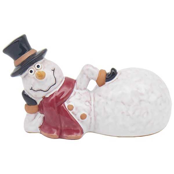 Ceramic Reclining Snowman Lying Medium