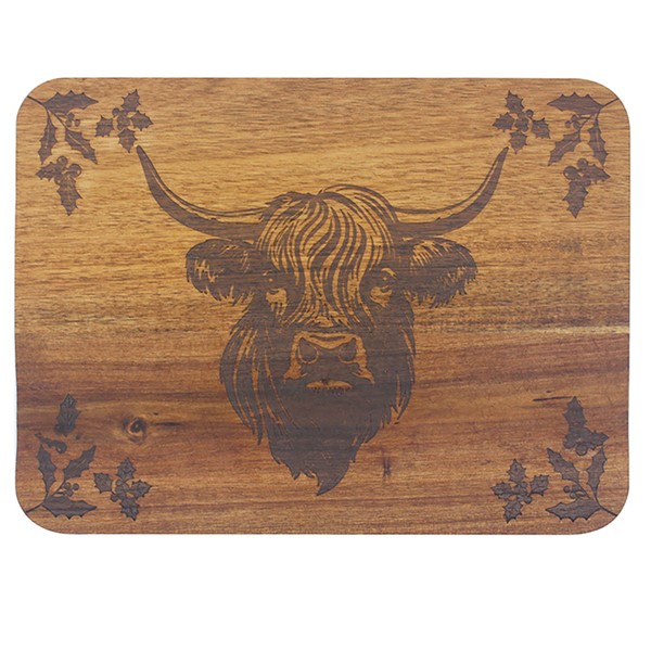 Xmas Highland Cow Acacia Placemats Set of 2