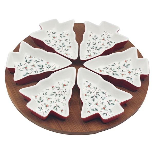 Xmas HollyTree Dishes With Tray Set of 3