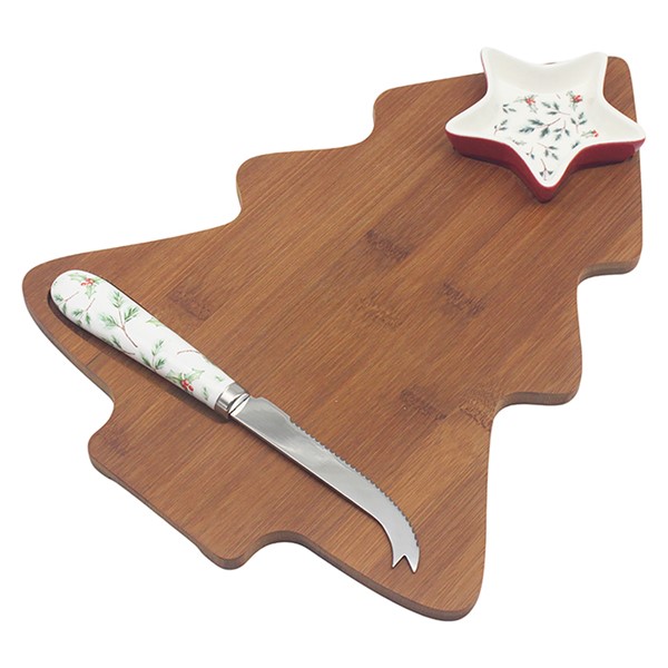 Xmas Holly Cheese Board Dish Knife