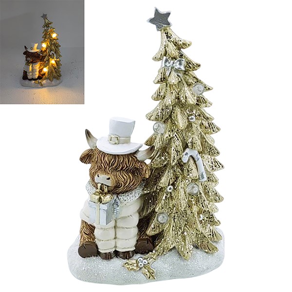 Xmas Highland Cow Light Up Tree Small