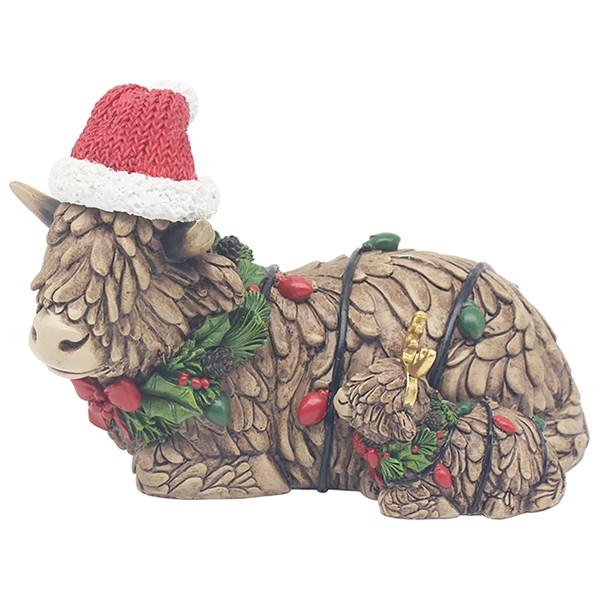 Xmas Highland Cow With Baby
