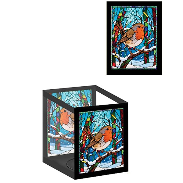 Stained Glass LED Tealight Holder Robin