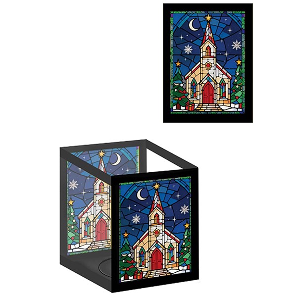 Stained Glass LED Tealight Holder Church