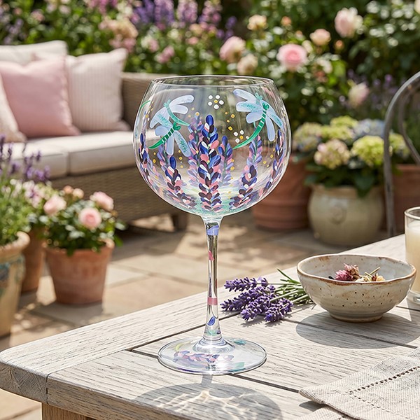 Hand Painted Gin Glass Lavender