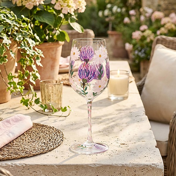 Hand Painted Wine Glass Thistle