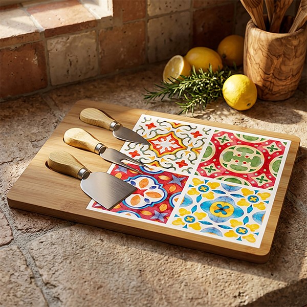 Tuscany Square Tile Wood Cheese Set