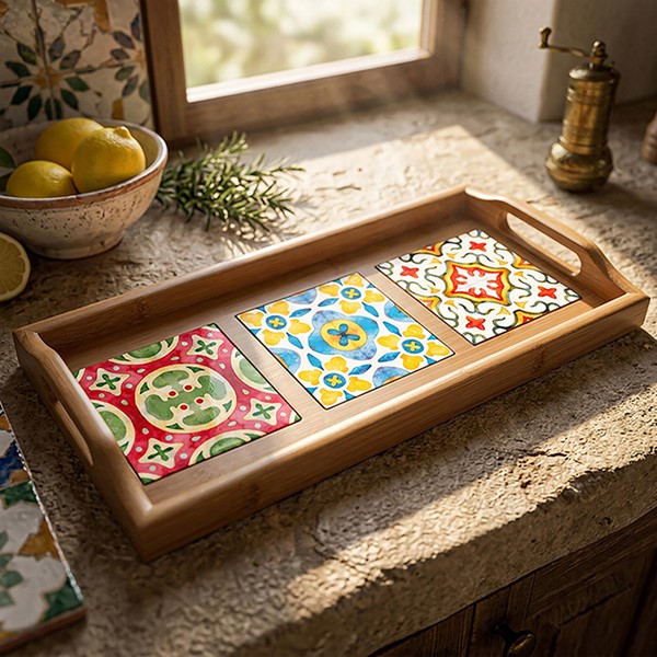 Tuscany Square Tile Wood Tray
