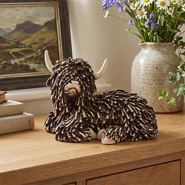 Brown Shaggy Highland Cow Lie