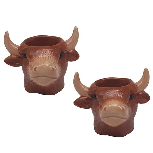 Horned Highland Cow Egg Cup Pair