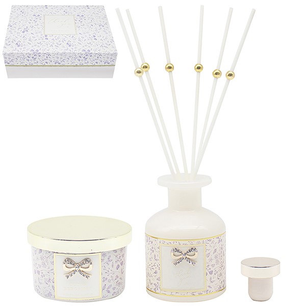 Hearts Design Candle Diffuser Set of 2 Thanks Purple